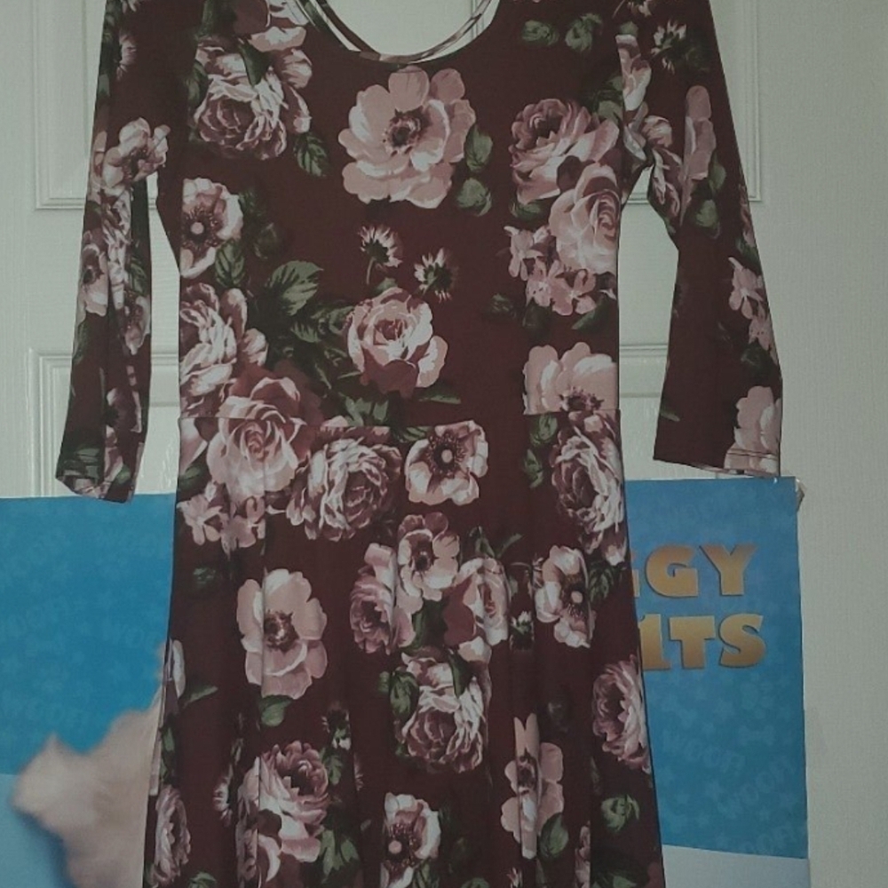 A. Byer Burgundy Floral Long Sleeve Dress